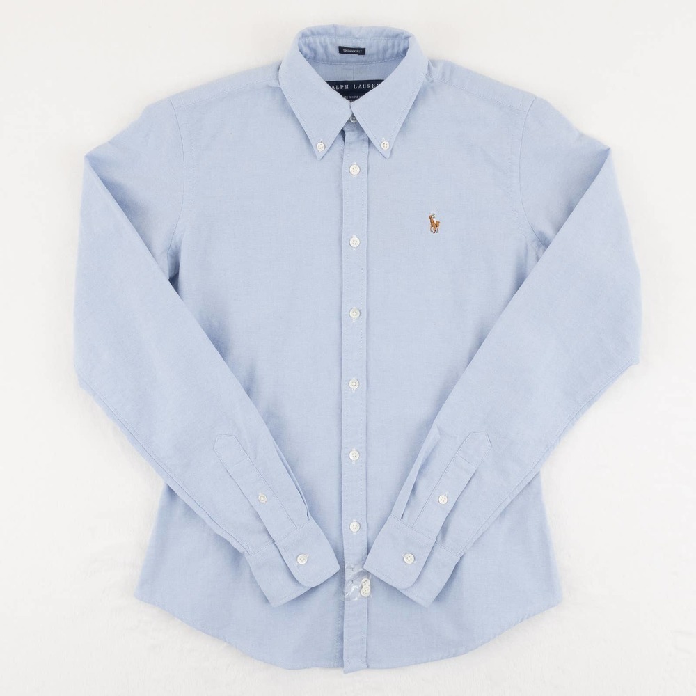 NWT Polo Ralph Lauren Skinny Fit Cotton Oxford Shirt Light Blue